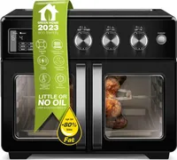 TurboTronic digitaler Heißluftofen - XXL 32 Liter mit Drehspieß für Hähnchen 4in1 Mini Backofen & Power Heißluftfritteuse Airfryer Dörrgerät ab 25°C schwarz