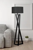 Opviq, Maçka Siyah Silindir Siyah Abajurlu Lambader, Stehlampe, HOLZKÖRPER, Schwarz, 150 x 45 x 45 cm
