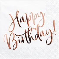 Ubrousky Happy Birthday 33x33cm 20 kusů, bílá / růžově zlatá