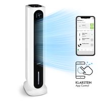 Klarstein Portable Air Cooler mit WiFi, Ventilator & Luftreinigungsfunktionen - 7L Tank, Touch Controls, Fernbedienung, Timer, Kühlakkus inklusive - Leises Klimagerät für Haus & Büro Weiß