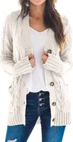 ASKSA Damen Strickjacke Strickpulli Langarm mit Taschen Knopf Pullover Casual Einfarbig Strickmantel, Beige, M