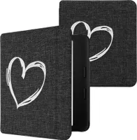 kwmobile Hülle kompatibel mit Tolino Vision 6 Cover - eReader Schutzhülle aus Stoff - Case Herz Brush Grau