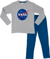 NASA Schlafanzug für Jungen - Kinder Pyjama Set Langarm Oberteil mit Hose Grau/Blau, Größe:110-116