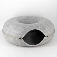 Katzentunnel Katzenhöhle Katzenbett Spielhöhle Grau 50x50x20cm aus Filz, rund