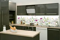 Küchenrückwand Folie Selbstklebend BLUMEN PATCHWORK 260 x 60 cm - Klebefolie - Dekofolie