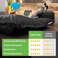 Green Bean XXL Riesensitzsack 140x180cm + Hocker 40x40x40cm mit EPS-Perlen Füllung - 2er Set Sitzsack "Square+Stay" Schwarz