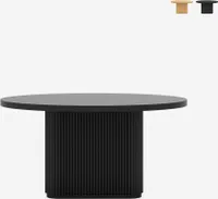 Runder schwarzer Holzcouchtisch 80x45cm gerillt Vaik - Schwarz