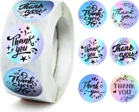 GKA 50 Stück Geschenkaufkleber Danke Thank You Aufkleber Etiketten Dekorative Sticker mit Hologramm Effekt 25 mm rund selbstklebend Regenbogen