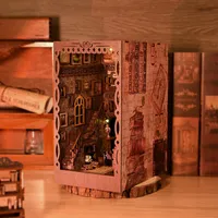 (Der Traum der Gelehrten)DIY Book Nook Kit – DIY Puppenhäuser Miniatur Haus Kit mit Möbeln und LED-Licht, 3D Puzzle Buchstützen aus Holz, Modellbausätze für Erwachsene zum Bauen