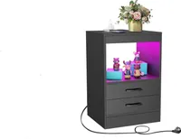 Nachttisch mit Steckdose,Nachtschrank mit Led Licht,Einstellbare Farben,Nachtkommode mit 2 Schubladen,Hochglanz Kommode Beistelltisch 40x35x60cm
