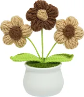 Handgefertigte gehäkelte kleine Blumentopfpflanze, stilvolle, langlebige, realistische Garnblumen, Heimdekoration, gestrickter Blumenstrauß