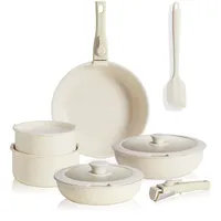 Sweetcrispy 12-teiliges Topf- und Pfannenset – Antihaft-Kochgeschirr-Sets mit abnehmbarem Griff – Küchengeschirr für Ihre Bedürfnisse zu Hause, Beige