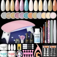 Acryl Nagelset Acryl Pulver Nägel Kit 3 Farben Acryl Nagel Pulver Acrylpulver und Flüssigkeiten Set mit UV Pinsel Nail Art System für Zuhause