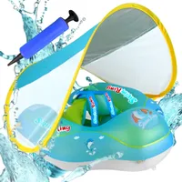 AUFBLASBARER SCHWIMMRING Boot für KINDER Sitzring mit DACH Pumpe – blau