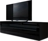 Vladon Lowboard Valencia,  Germany, TV-Kommode mit 1 offenem Fach und 2 Klappen, Schwarz matt/Schwarz Hochglanz/Schwarz Hochglanz (155 x 46 x 40 cm)