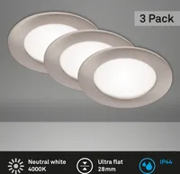LED vestavné svítidlo BRILONER LEUCHTEN FLAT IN, 7 W, 600 lm, IP44, matný nikl, plast, sada 3 kusů, Ø 12 cm