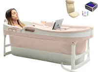 HelloBath® Faltbare Badewanne für Erwachsene XL, 148x63x52cm – Mit Badekissen, Aufbewahrungshülle, Badelampe und Massagerollen – Mobile wanne - Sand