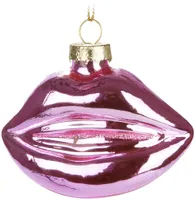 BRUBAKER Kussmund - Handbemalte Weihnachtskugel aus Glas - 9 cm Baumkugel Lippen Mund Rosa - Anhänger Weihnachten für Frauen -  Christbaumschmuck