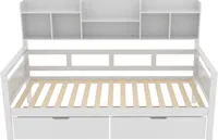 Schlafsofa 90x200cm Kinderbett (Ohne Matratze) Weiß Jugendbett Einzelbett Massivholzbett Multifunktionsbett Mit Schubladen und Regale Lattenrost