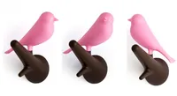 Qualy Wandhaken mit Vogel Sparrow auf Ast - 2er Set - rosa/pink-braun