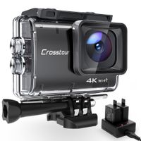 Crosstour Action Cam 4K 50FPS 20MP WiFi Action kamera 40M Unterwasserkamera EIS Sportkamera mit Externem Mikrofon 2.4G Fernbedienung Ultra HD Helmkamera 170°Weitwinkel mit 2x1350mAh Batterien