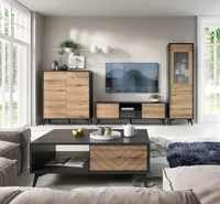Wohnzimmer-set DIAMOND 2 TV-Schrank RTV 154 + Couchtisch L104 +Vitrine W54 + Kommode KD104 Schwarz / Evoke Eiche