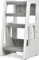 GOPLUS 2 in 1 Baby Lernturm, Tritthockerbis 90 kg belastbar, Kinderschemel mit 3 Verstellbaren Höhen, Anti-Rutsch-Stufe, Rausfallschutz & Sitzfläche für 18-60 Monate Kinder