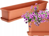 KADAX Blumenkasten mit Untersetzer "Evron", aus Kunststoff, Blumentopf für Balkon, Terrasse, Fensterbank, 80 cm, Terracotta