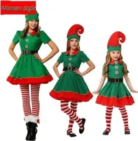 Vánoční kostým Set Rodinné oblečení Děti Dospělí Zelený Elf Festival Kostým Cosplay Rodičovský dětský kostým Oblek pro dívky Chlapci, Žena, 90cm