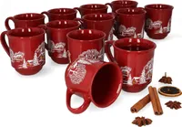 12er Set Glühweinbecher 0,2L rot Weihnachtslandschaft Keramik Glühweintassen geeicht