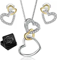 Damen Herz Schmuckset 925 echt Silber Ohrringe mit Kette Halskette Kristall Zirkonia für Frauen K930+K931+V12