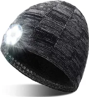 LED Mütze,Verbesserte Superhelle 5-LED-Leuchten und SOS-Funktion,Aufladbar USB für Männer und Frauen, Einstellbare Helligkeit Stirnlampe Mütze,Grau