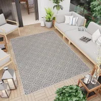 Teppich Outdoor Indoor Grau Schwarz Balkon Terrasse Wasserfest UV-Beständig 80 x 150 cm