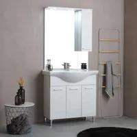 Bodenstehender Badezimmerschrank 85 cm in Eiche weiß Holzoptik
