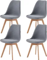 IPOTIUS Sada 4 jídelních židlí Linen s masivní bukovou nohou, skandinávský design Čalouněné kuchyňské židle Židle dřevo, šedá