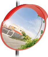 Relaxdays dopravní zrcadlo 60 cm, odolné proti povětrnostním vlivům, nerozbitné, vnitřní a venkovní, s držákem, bezpečnostní zrcadlo, červené