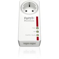 AVM FRITZ!Powerline 1220E Set International - Powerline sieťový adaptér/rozšírenie, PLC, kompatibilný s HomePlug AV2, IEEE P1901, 1200 Mb/s, 2 gigabitové porty LAN, integrovaný napájací konektor