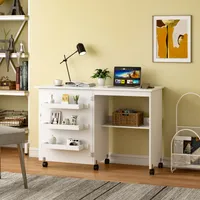 GOPLUS 2 in 1 Nähtisch & Couchtisch & Beistelltisch rollbar faltbar mit 3 Ablagefächern, Platzsparend für kleine Wohnungen Wohnzimmer Nähmaschine
