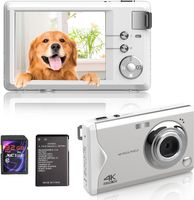 Fine Life Pro Kompaktný digitálny fotoaparát, 4K HD 1080P 48MP s 32GB SD kartou, 16x digitálny zoom, elektronický stabilizátor obrazu, Biely