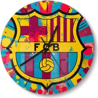 DEQORI Glasuhr Ø30 cm Modern 'Wappen FC Barcelona' Wanduhr Glas Uhr Design leise Küchenuhr