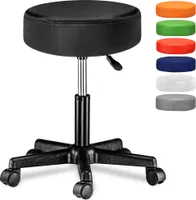 CASARIA® Rollhocker Höhenverstellbar Schwarz 10cm Polsterung 46-60cm Sitzhöhe 360° Drehbar Ø35cm Rund Rollen Bürohocker Drehhocker Arbeitshocker Hocker
