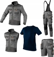 NEO TOOLS Arbeitskleidungssatz | Arbeitshose 6 in 1 + Arbeitsjacke 2 in 1 + T-Shirt | Gr. M
