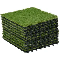 Outsunny Kunstrasen 10 Stücke Rasenteppich 30 x 30 cm Grasmatte künstlicher Rasen Rollrasen für Garten Balkon 25 mm Kunststoff Dunkelgrün