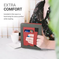 kwmobile Hülle kompatibel mit Tolino Vision 1 / 2 / 3 / 4 HD Hülle - Flip Case mit Handschlaufe - Kunstleder Cover - Rot Dunkelgrau