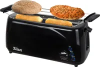 Zilan Toaster Langschlitz | 4 Scheiben Toastautomat | XXL Toaster | 1400 Watt | 5-Stufen Bräuneregler | Brötchenaufsatz | Auftau-Funktion | Krümmelschublade | Schwarz |