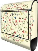 banjado Design Briefkasten Stahl schwarz mit Zeitungsfach pulverbeschichtet "Blumenreigen" 38x46x12,5cm & 2 Schlüssel - Postkasten A4 Einwurf inkl. Montagematerial [BKSCH 10755]
