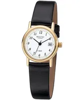 Regent F-829 Damen-Uhr Analog Quarz mit Lederarmband Edelstahl IP Gold Ø 25 mm