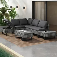 Flieks Rattan Gartenmöbel Set für 4-5 Personen, Balkonmöbel Terassenmöbel Set mit Gartentisch, Gartenlounge Set 3 Teilig, Verstellbar Sofa, Grau