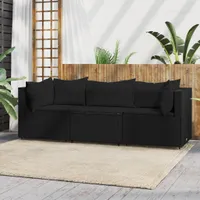 vidaXL 3dílná zahradní souprava s polštáři Black Poly Rattan