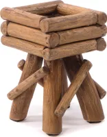 BLUMENHOCKER "TWIST" | Teak | rustikaler Holzhocker | Größe: klein
